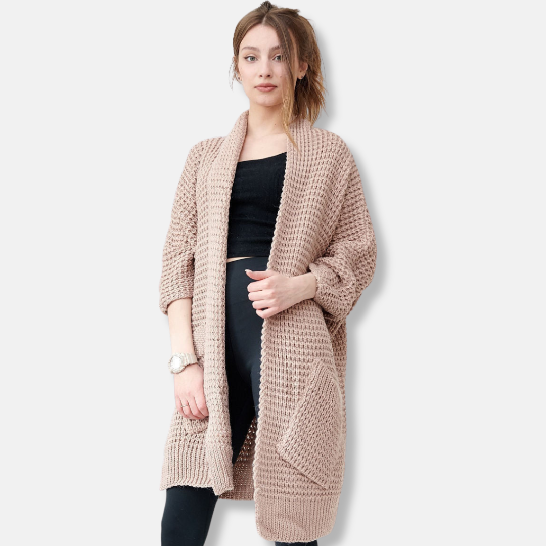 Drune | Mantel aus Strick - Oversized Fit - Offene Front - Patten Taschen - Gerippte Kanten