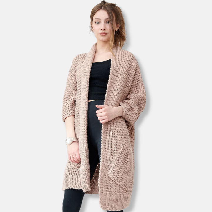 Drune | Mantel aus Strick - Oversized Fit - Offene Front - Patten Taschen - Gerippte Kanten