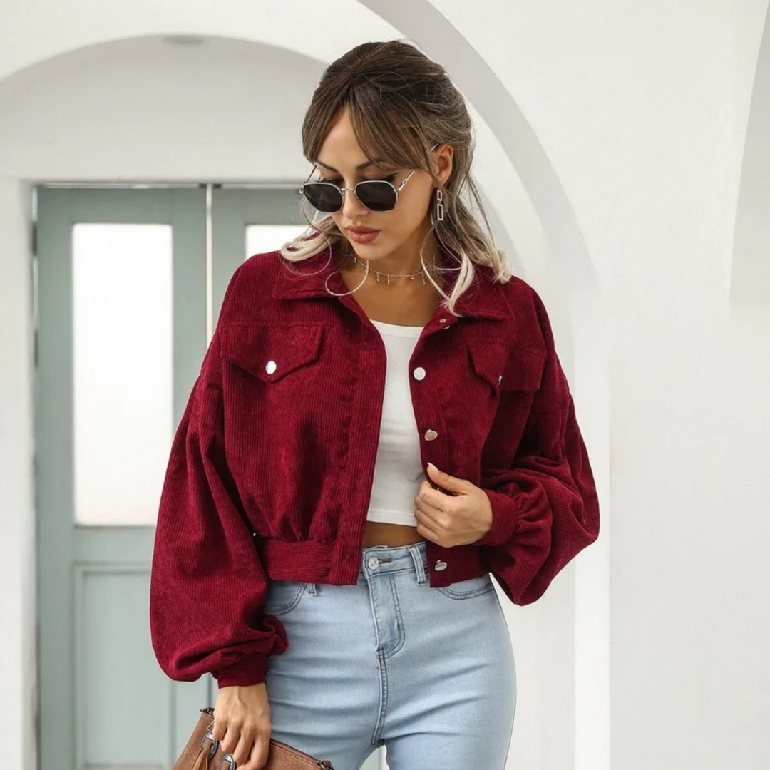 Drune | Samtcord Laternenärmel Cropped Jacke