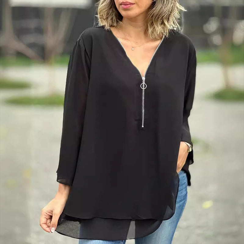 Drune | Chiffon Reißverschlussoberteil V-Ausschnitt