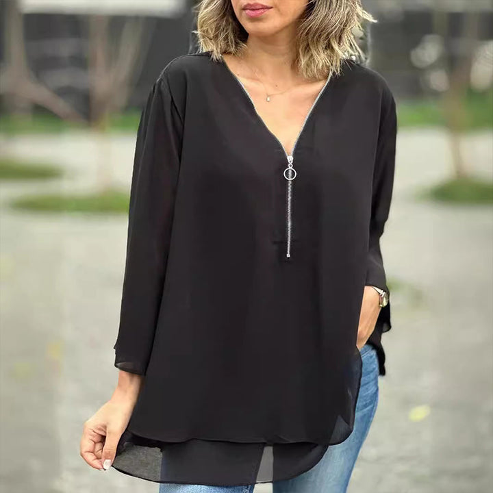 Drune | Chiffon Reißverschlussoberteil V-Ausschnitt