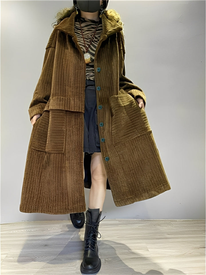 Drune | Lange, bequeme Cordjacke mit Taschen für Damen