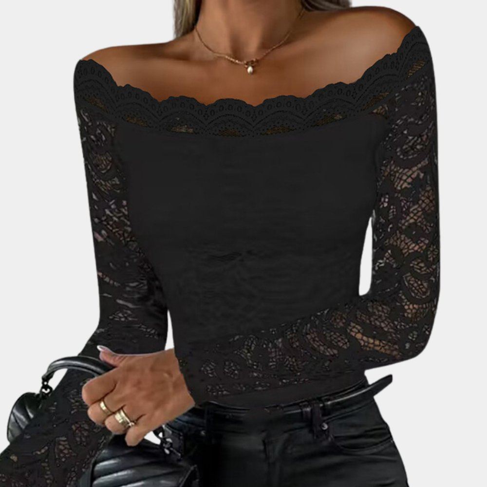 Drune | Damen Top Stilvolles Off Shoulder Spitzen Shirt Top Für Frauen