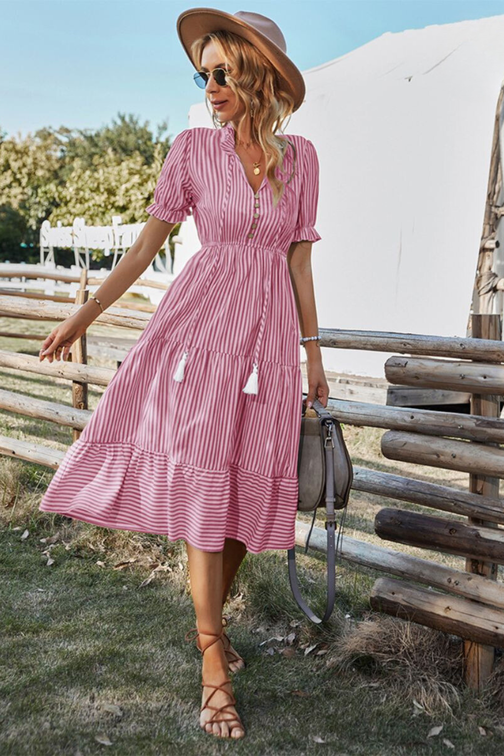 Drune | Gestreiftes Midikleid Mit Quasten Für Damen