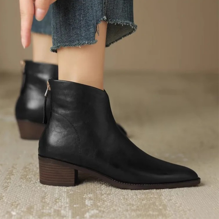 Drune | Stiefeletten Leder Spitze Seitenreißverschluss Blockabsatz Elegante Passform