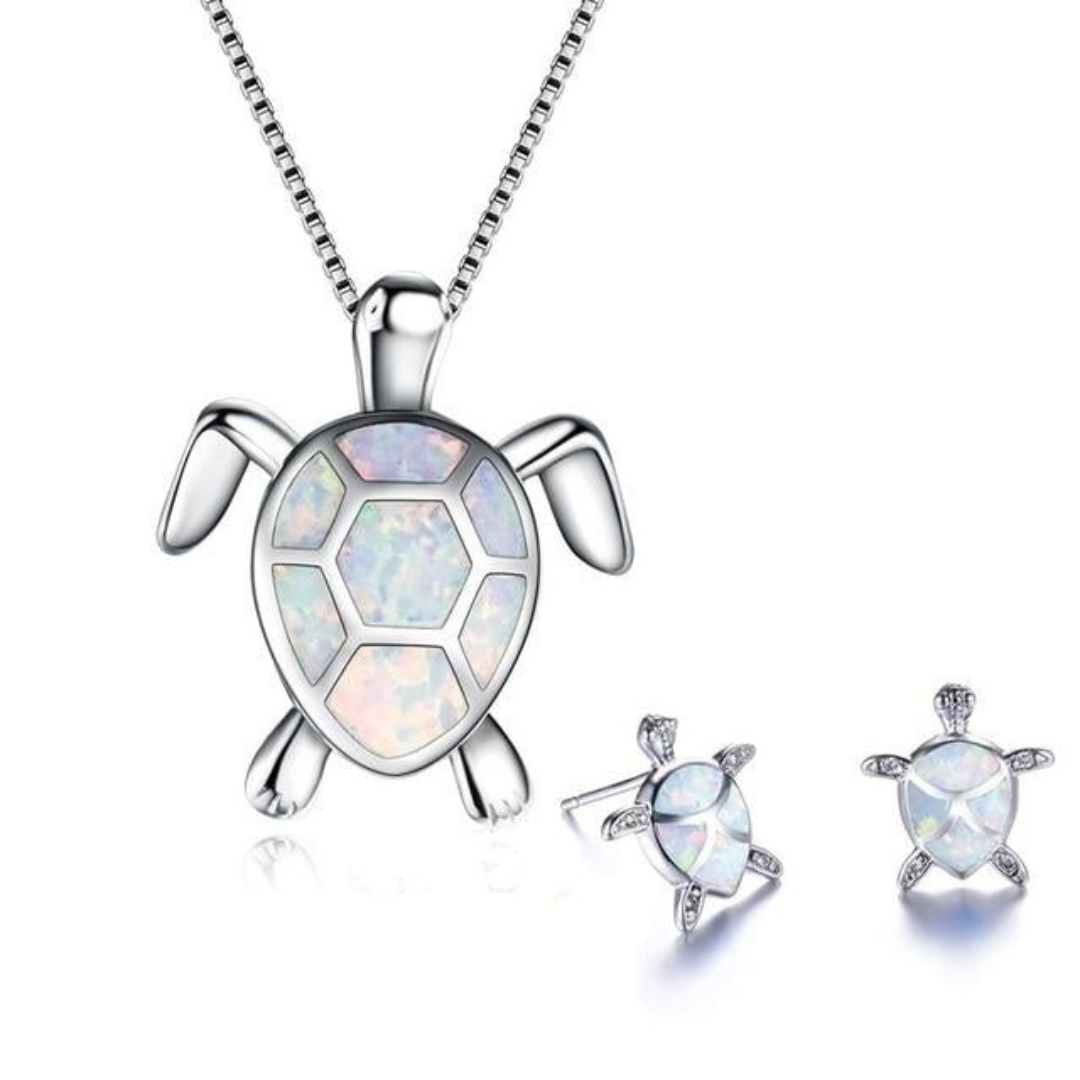 Drune | Schildkröte Halskette + Ohrringe in Opal Und Silber Silber