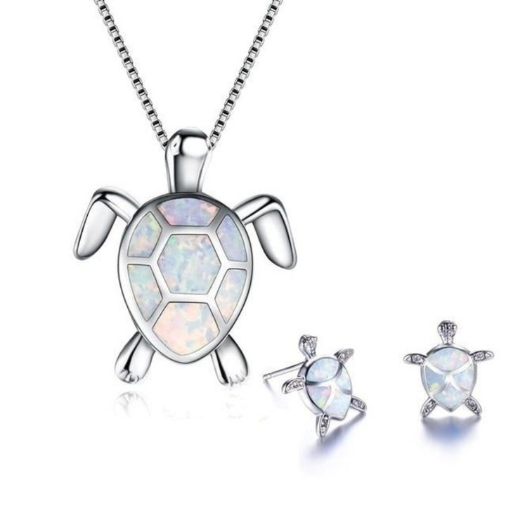 Drune | Schildkröte Halskette + Ohrringe in Opal Und Silber Silber