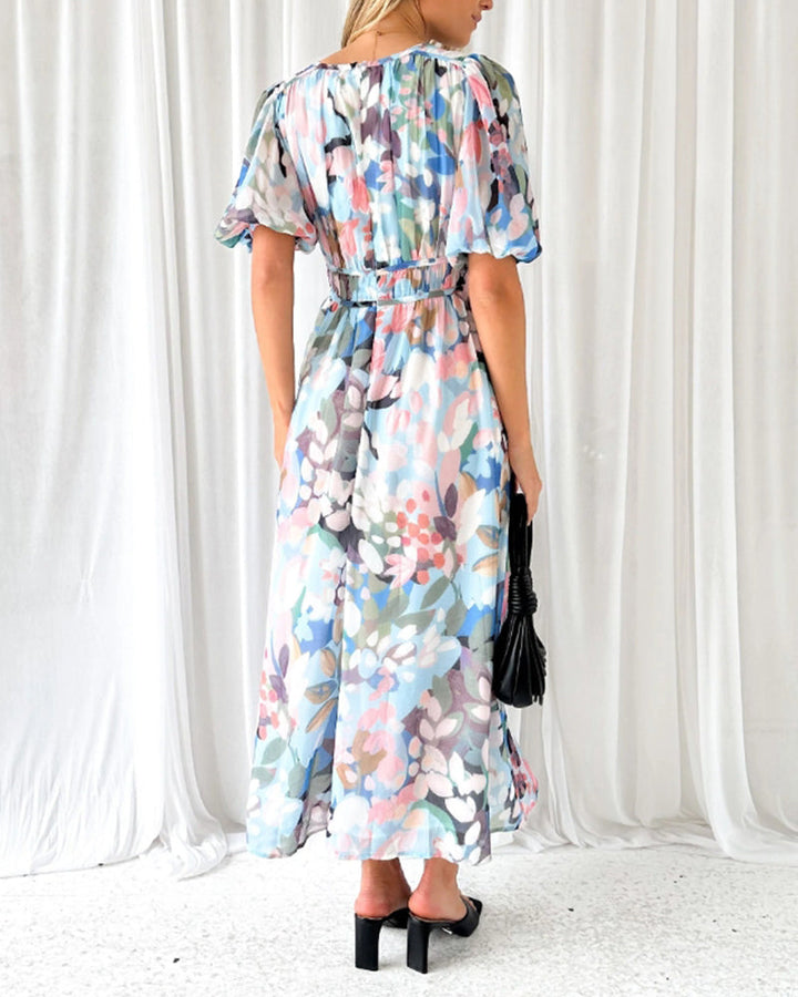 Drune | Elegantes Kleid mit Blumendruck und V-Ausschnitt