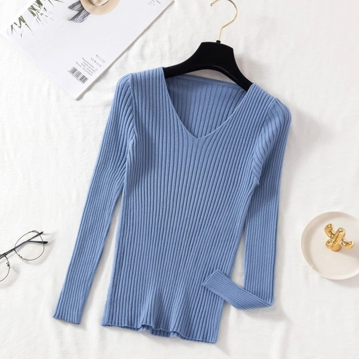 Drune | Pullover - Slim-Fit Rippstrick V-Ausschnitt Pullover