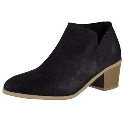 Drune | Damen Stiefeletten aus Kunstleder mit Seitlicher Aussparung, Niedriger Blockabsatz, Lässig