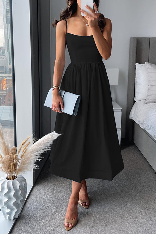Drune | Spaghetti-Träger A-Linie Midi Kleid