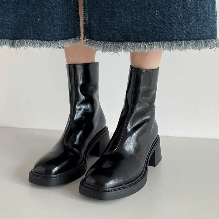 Drune | Stilvolle Leder Ankle Boots mit Blockabsatz für Damen Damen Ankle Boots