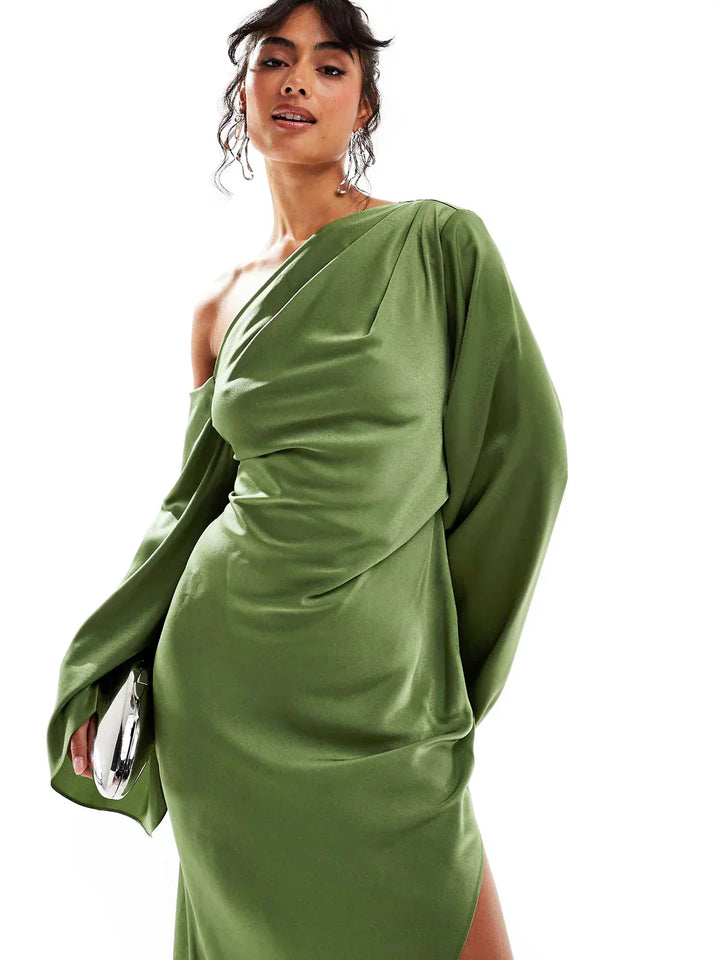 Drune | Fließendes Grünes Asymmetrisches Kleid für Damen