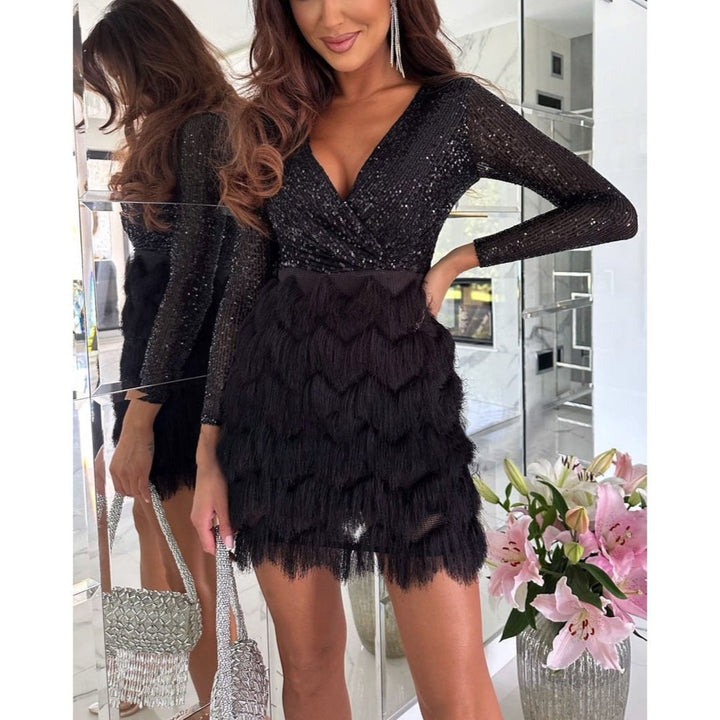 Drune | Stilvolle Winter Chic Glitter Mini Kleid für Frauen