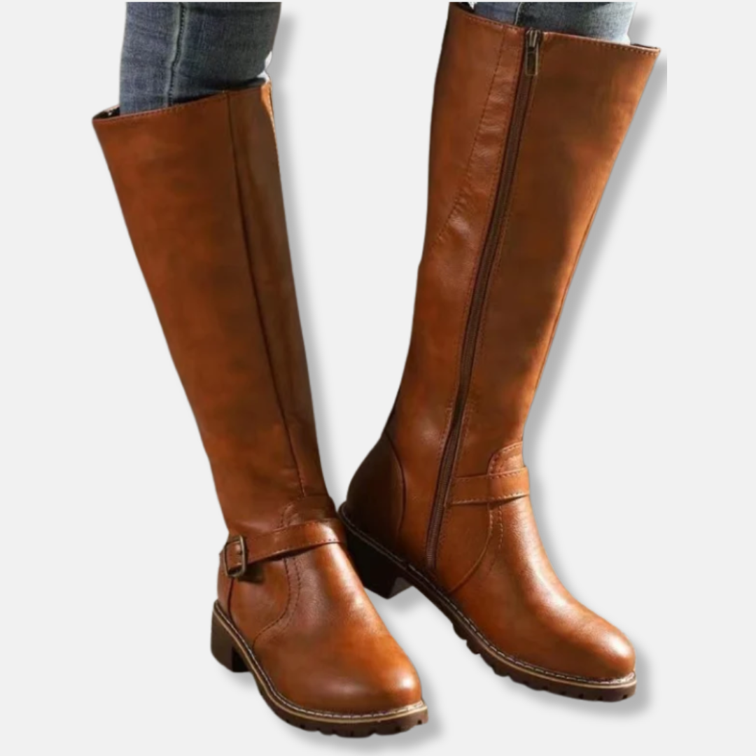Drune | Stiefel - Kunstleder - Kniefester Schaft - Abgerundete Spitze - Niedriger Blockabsatz