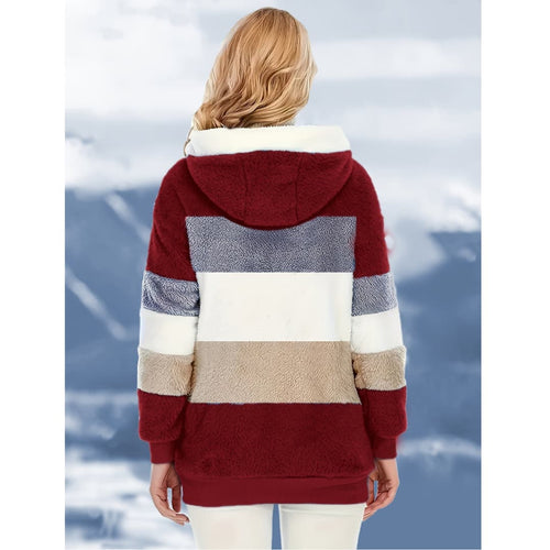 Drune | Damen Casual Faux Fur Jacke mit Reißverschlusstaschen Kapuze Herbst Winter