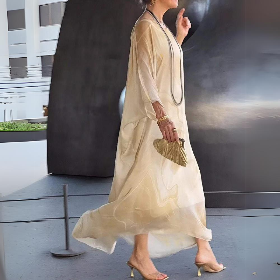 Drune | Kaftan Kleid Fließender Leichter Stoff Eleganter Lockerer Schnitt Breite Ärmel