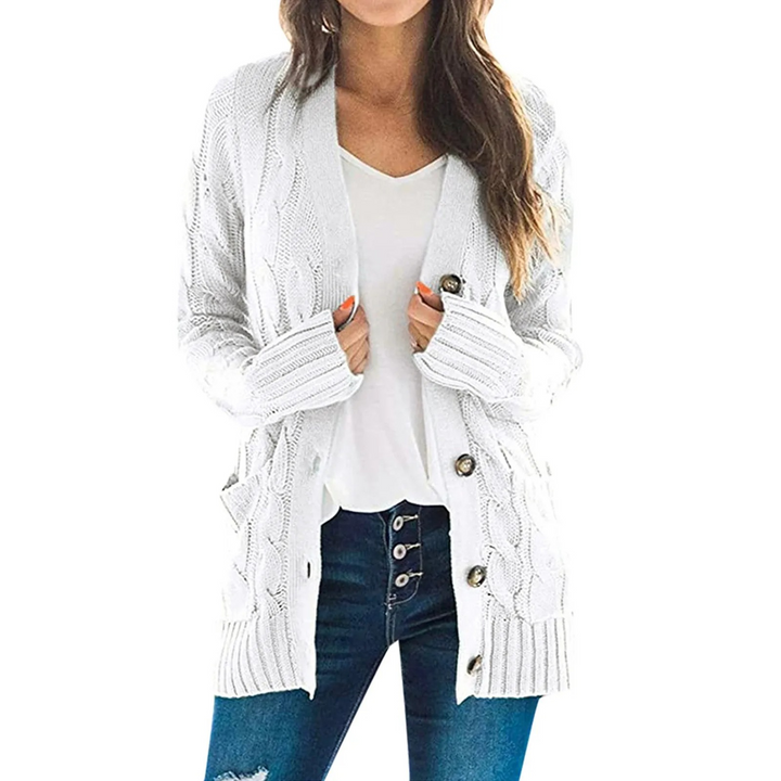 Drune | Stylische Lange Strickjacke Für Damen Mit Knopfleiste