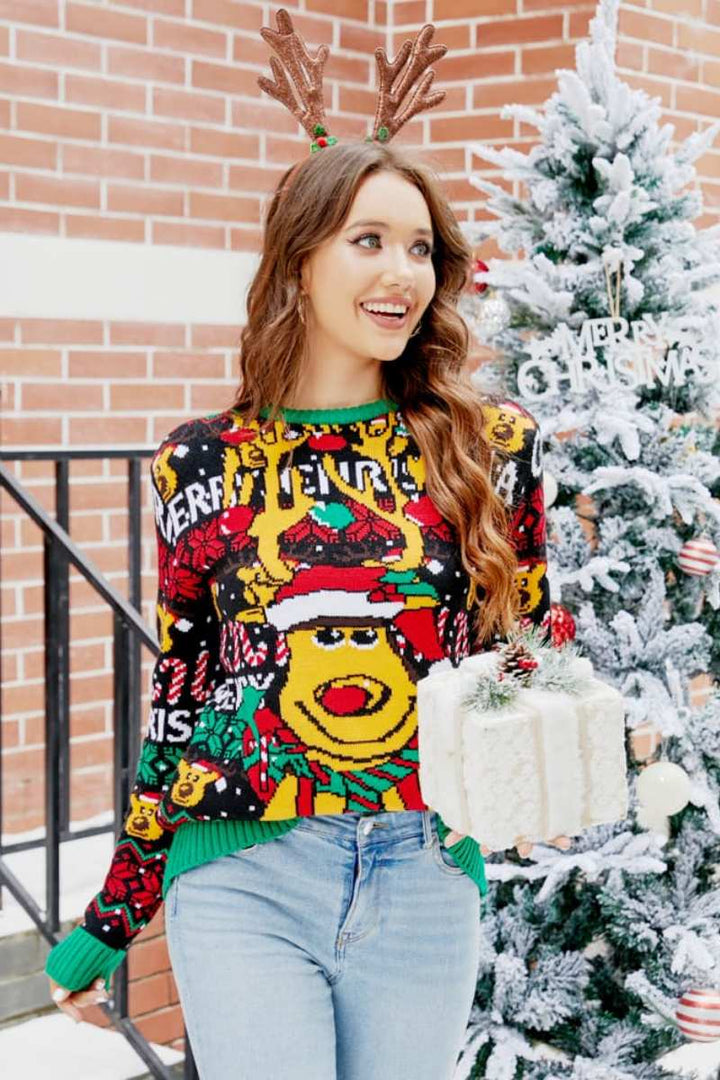 Drune | Weihnachts Cartoon Rentier Strickpullover