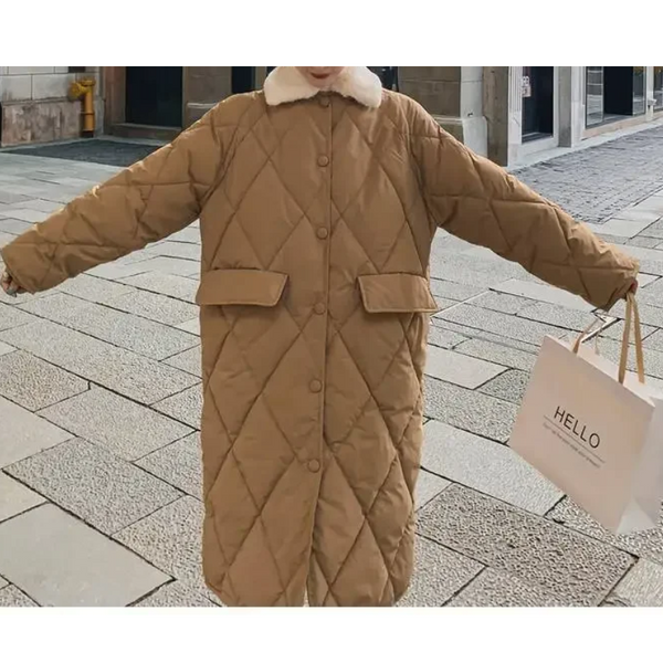 Drune | Stylische Übergroße Steppjacke mit Pelzkragen und Knöpfen Ideal für Herbst/Winter