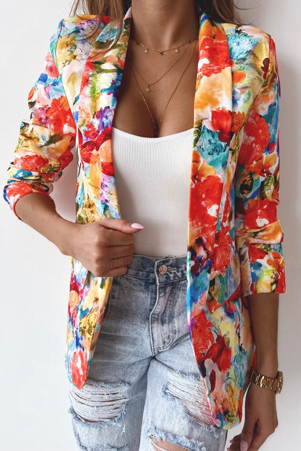 Drune | Freie und Echte Florale Revers Freizeitanzug Blazer