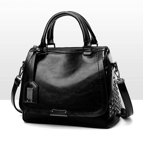 Drune - Luxuriöse Leder Handtasche, Eleganter Nietenbesatz