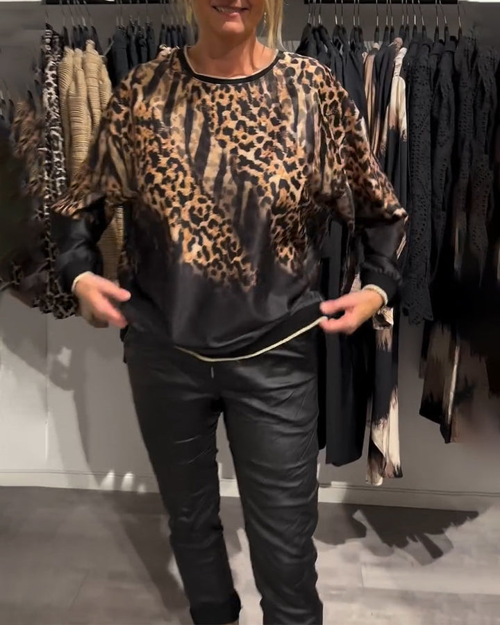 Drune | Bluse mit Rundhalsausschnitt und Leopardenmuster