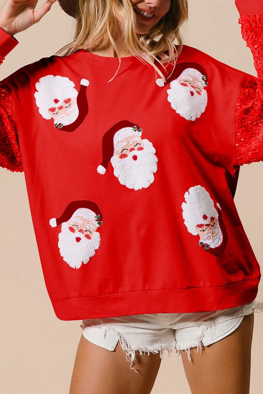 Drune | Weihnachten Lässig Locker Rundhals Pailletten Ärmel Sweatshirt