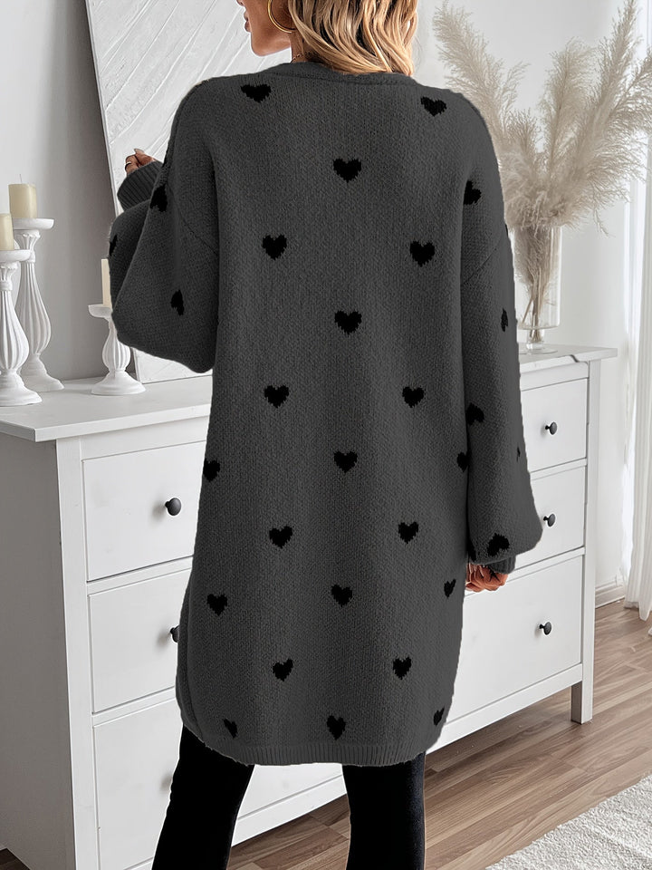 Drune | Herzmuster Lange Länge Wolle Strickjacke Für Damen - Ideal für Winter