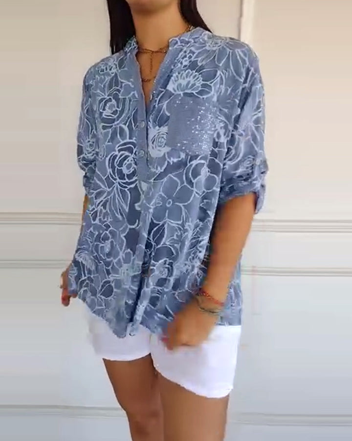 Drune | V-Ausschnitt Button Down Bedruckt