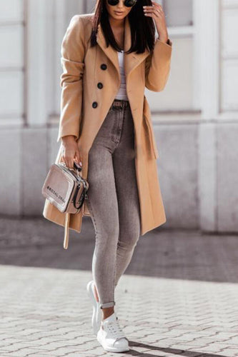 Drune | Wintermantel khaki mit Gürtel und elegantem Stil