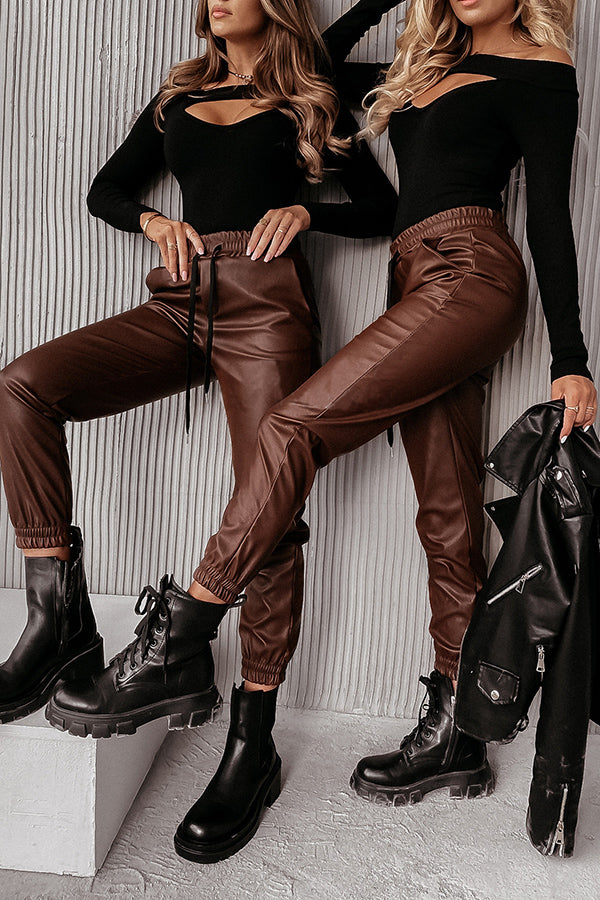 Drune | Drasilla Faux Leder Elastischer Bund Taschen Jogger