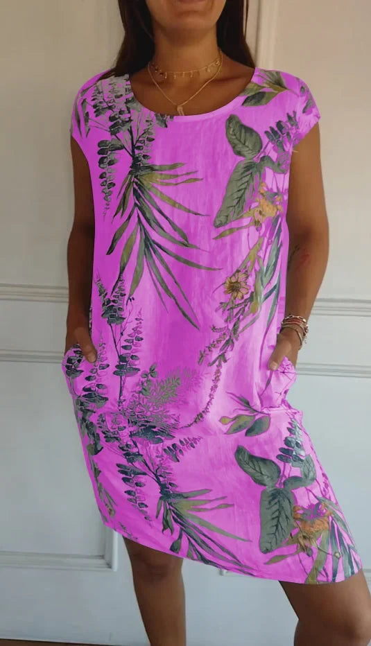 Drune | Damen Bedrucktes Baumwoll- und Leinenkleid