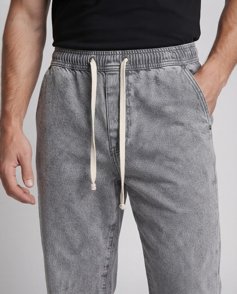 Herren weite Baggy-Jeans mit Kordelzug und tiefem Schritt Drune