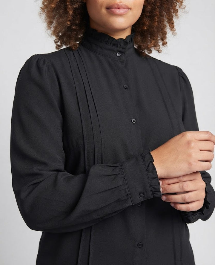 Damen elegante Rüschenshirt mit Stehkragen Drune