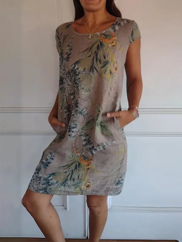 Drune | Damen Bedrucktes Baumwoll- und Leinenkleid