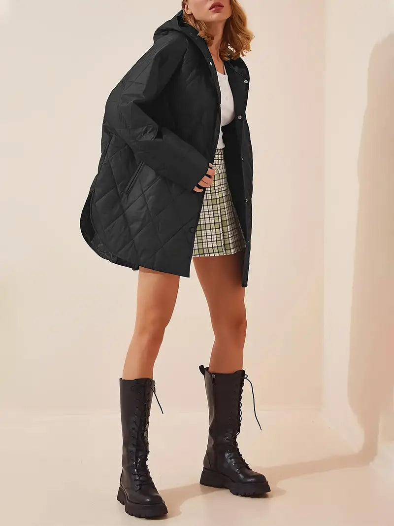 Drune | Puffer schwarze und beige Winterjacke für Damen - warm und oversized