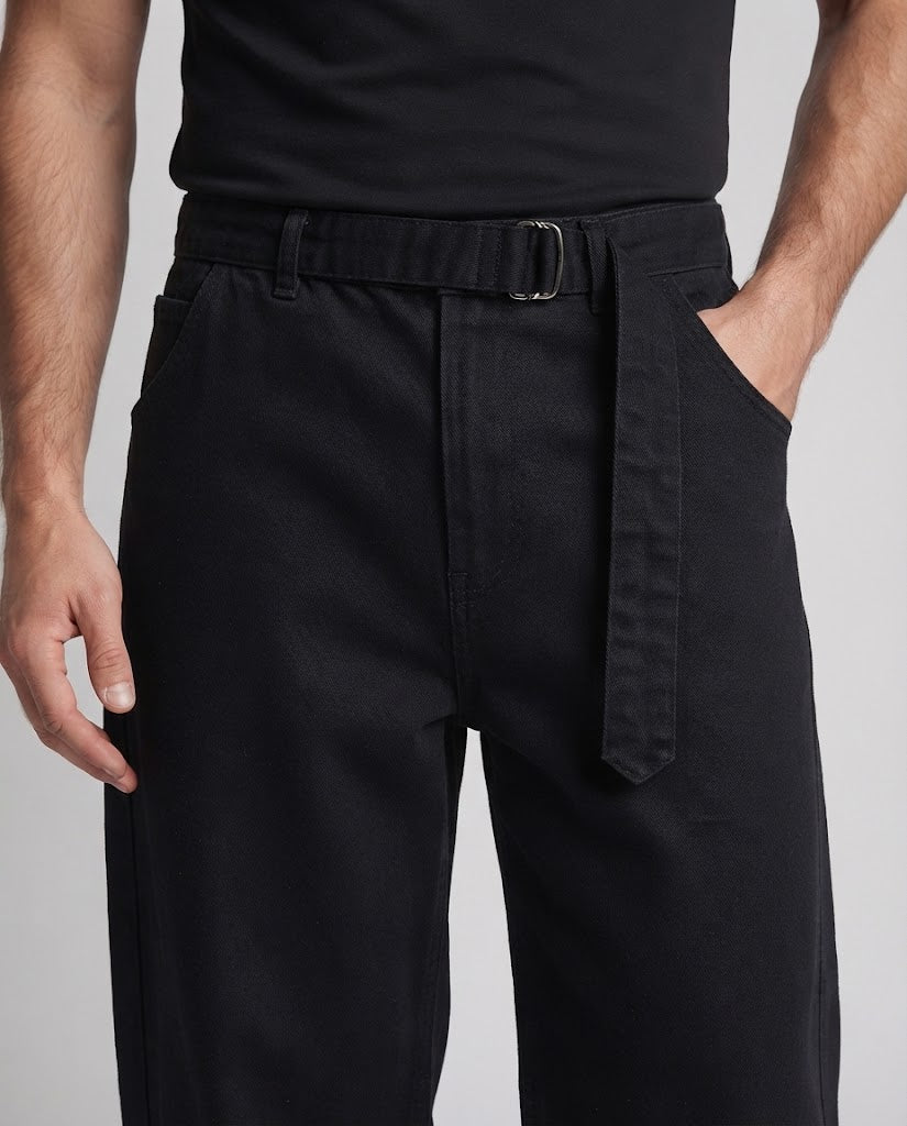 Herren Extraweite Baumwoll-Palazzo-Hose mit tiefem Schritt und Stoffgürtel Drune