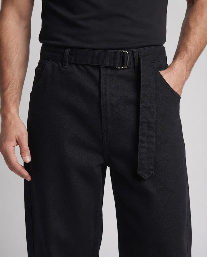 Herren Extraweite Baumwoll-Palazzo-Hose mit tiefem Schritt und Stoffgürtel Drune