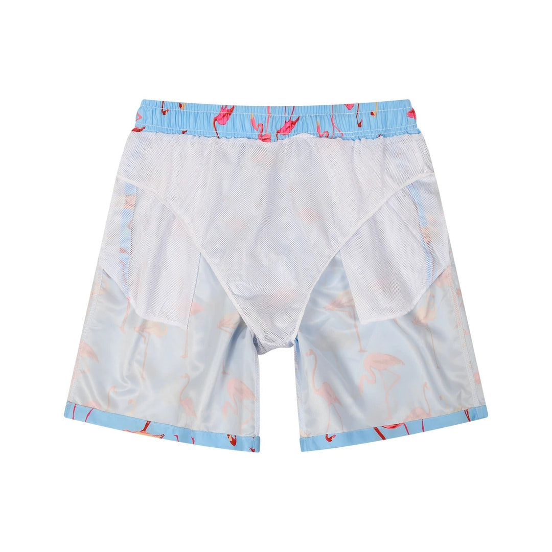 Drune | Hellblau Bade Shorts mit Vogelprint für Männer
