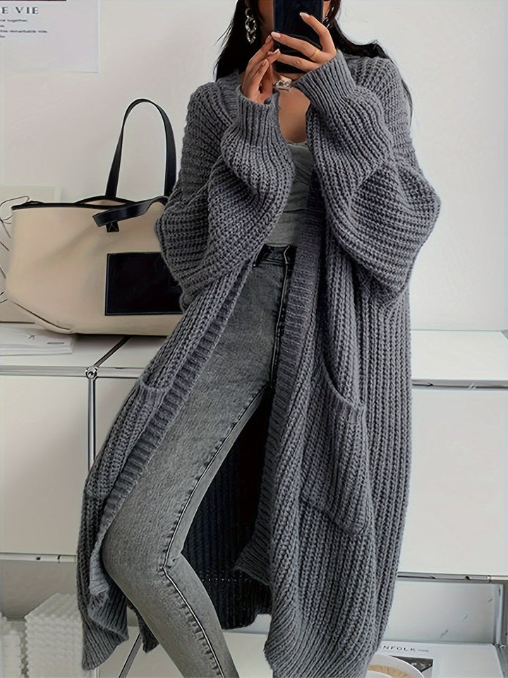 Drune | Lange Aufgenähte Taschen Wolle Strickjacke Für Damen - Perfekt für Alltag