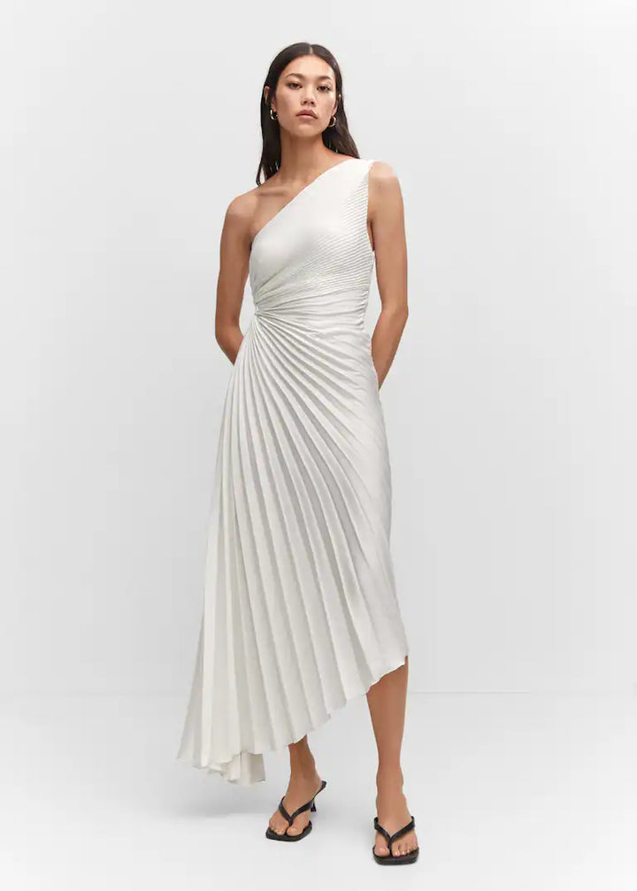Drune | One Shoulder Plissee Midi Kleid