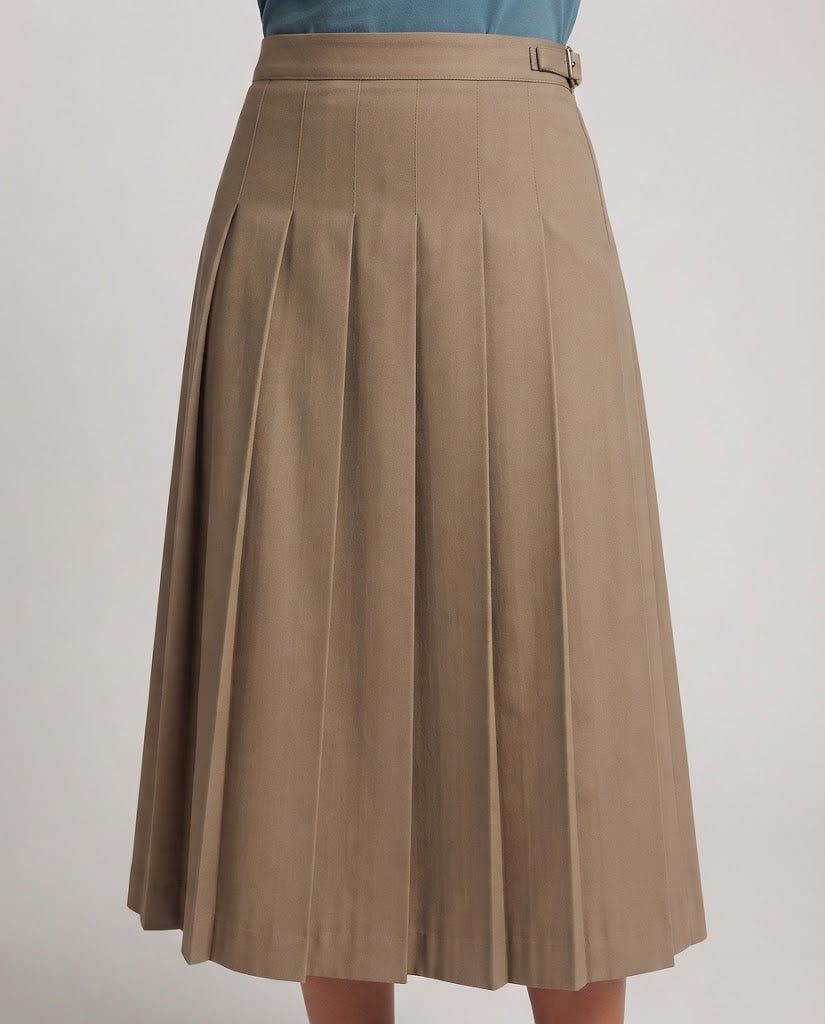 Damen Plissierter Midirock mit hoher Taille und seitlicher Gürtelschlaufe Drune