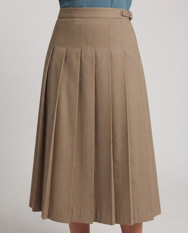 Damen Plissierter Midirock mit hoher Taille und seitlicher Gürtelschlaufe Drune