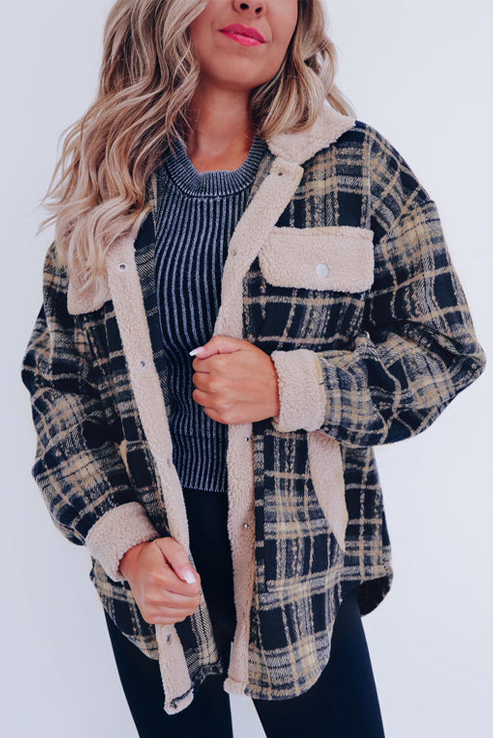 Drune | Karierter Teddyjacke mit Sherpa Polyester-mischung Warm und Bequem