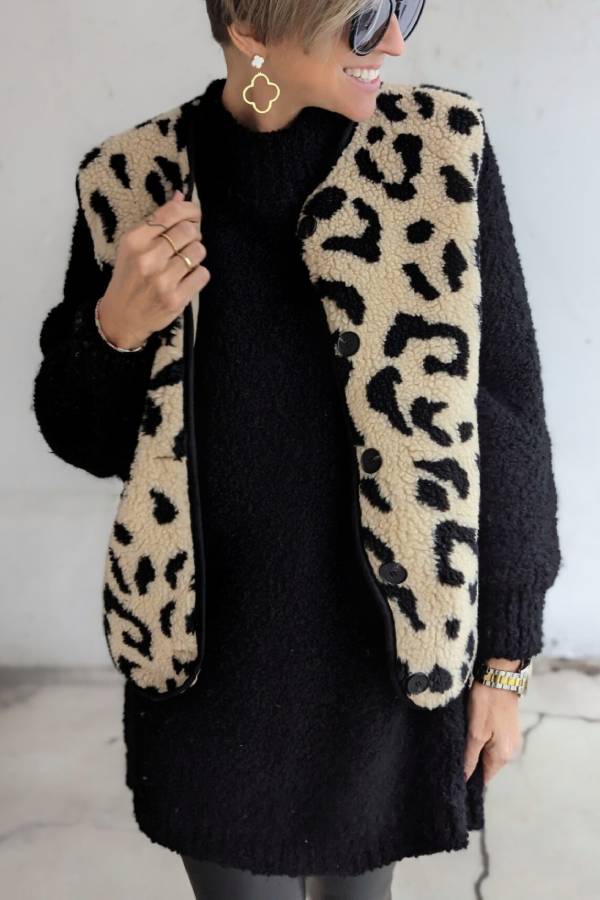Drune | Leopardenmuster Frontöffnung Lässige Herbst- und Winterweste Jacke