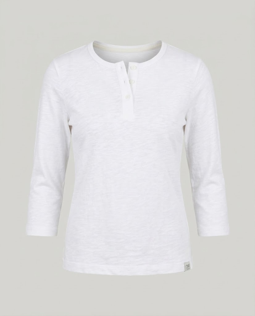 Damen Geripptes Henley-Cropped-Shirt mit Dreiviertelärmeln Drune