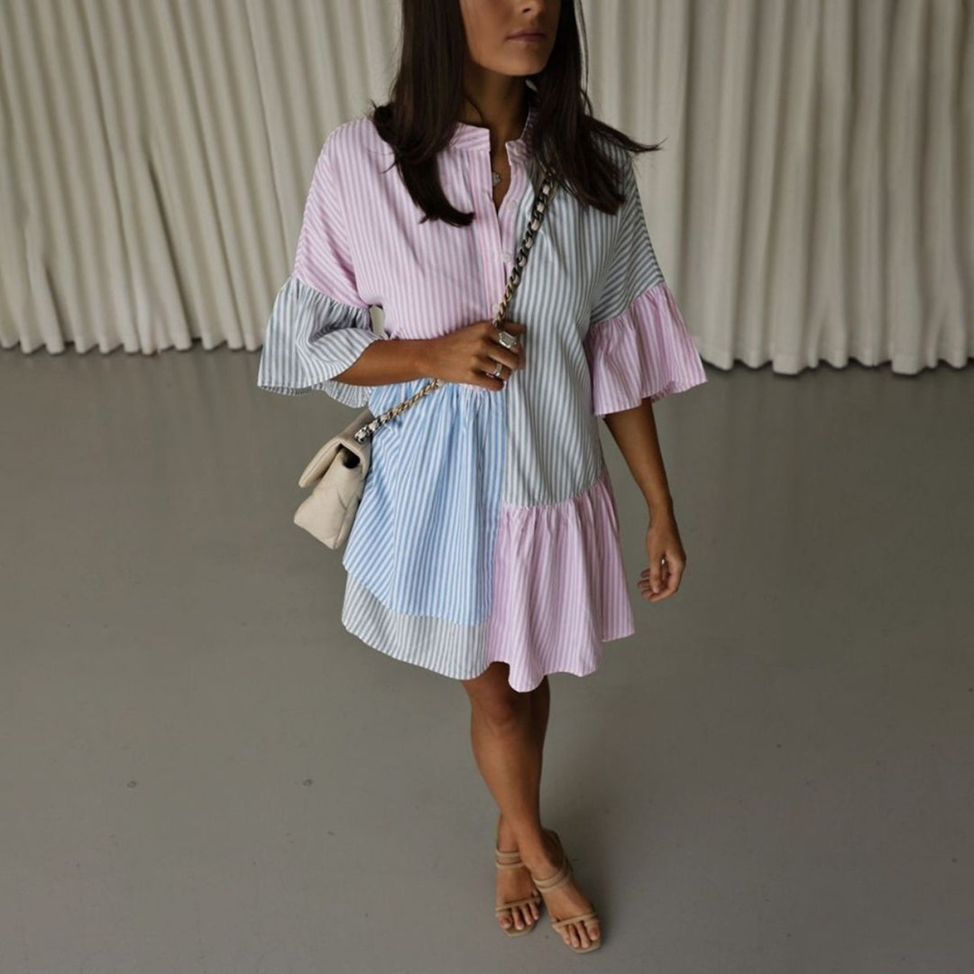 Drune | Gestreiftes Kleid mit kontrastierendem Print