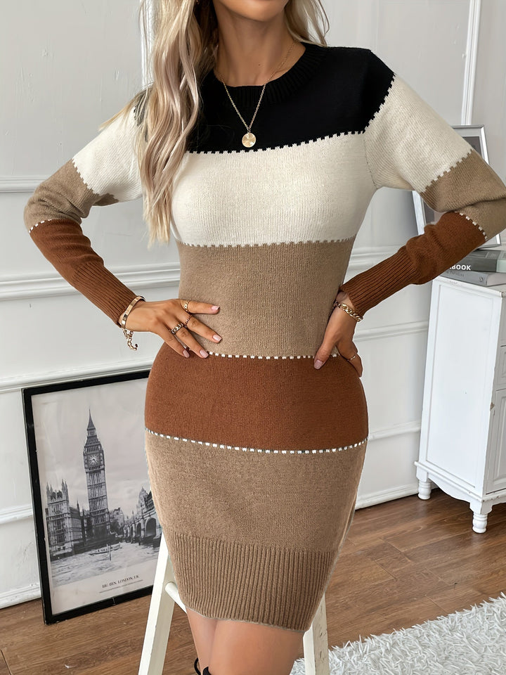 Drune | Schicke Herbst Farbblock Langarmkleid für Frauen