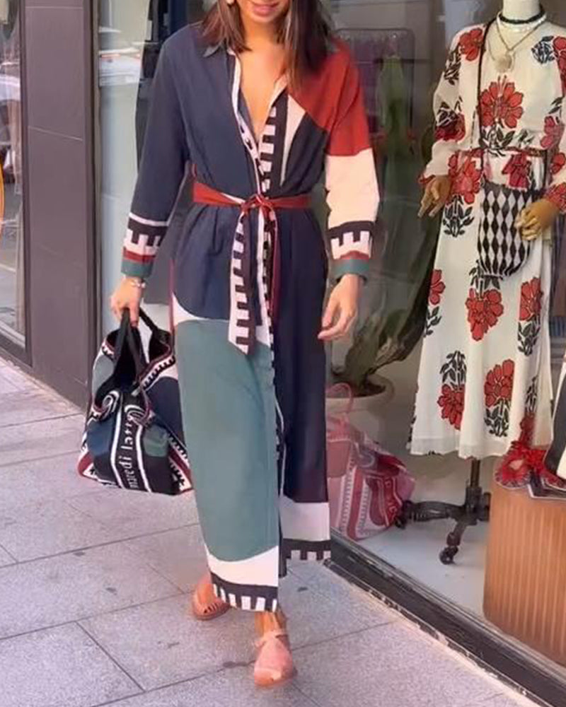 Drune | Kleid mit Farbblock Print und Reversschnürung